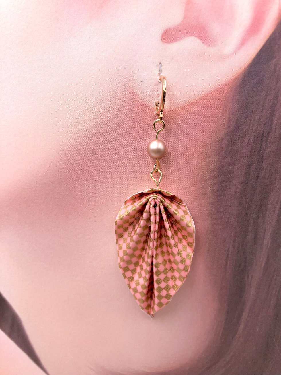 Thumbnail: Origamischmuck Ohrringe Blätter Rose-Gold