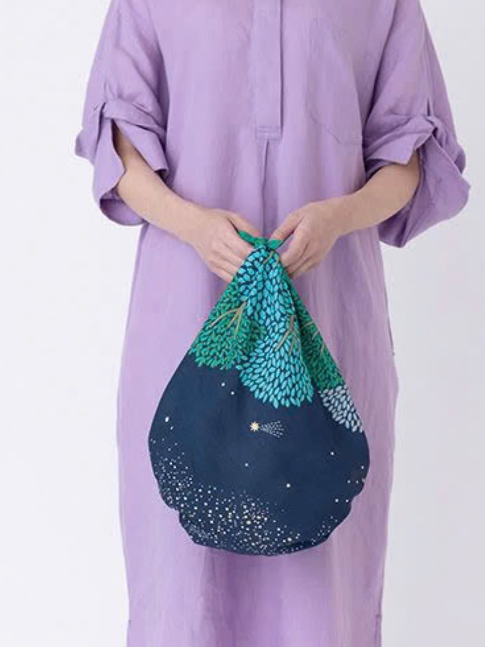 Thumbnail: Furoshiki M 70 Bio Himemusubi Sternenwald dunkelblau Musubi