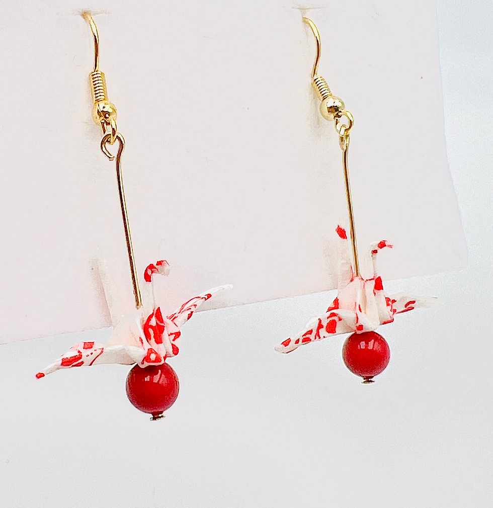 Miniaturbild: Origamischmuck  Ohrringe Kranich  Rot-Ume   mit Swarovski-Preciosa