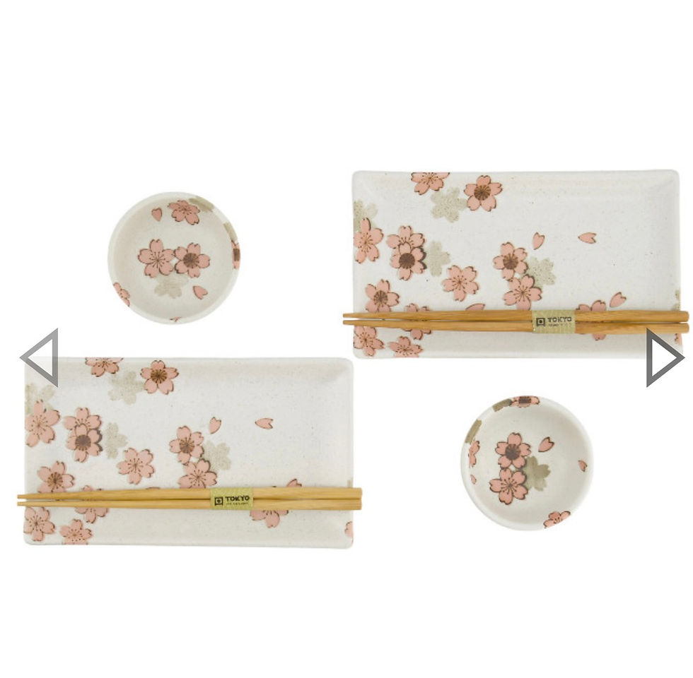 Thumbnail: Shushi Teller Set Kirschblüte Sakura grün mit Stäbchen 6Tlg