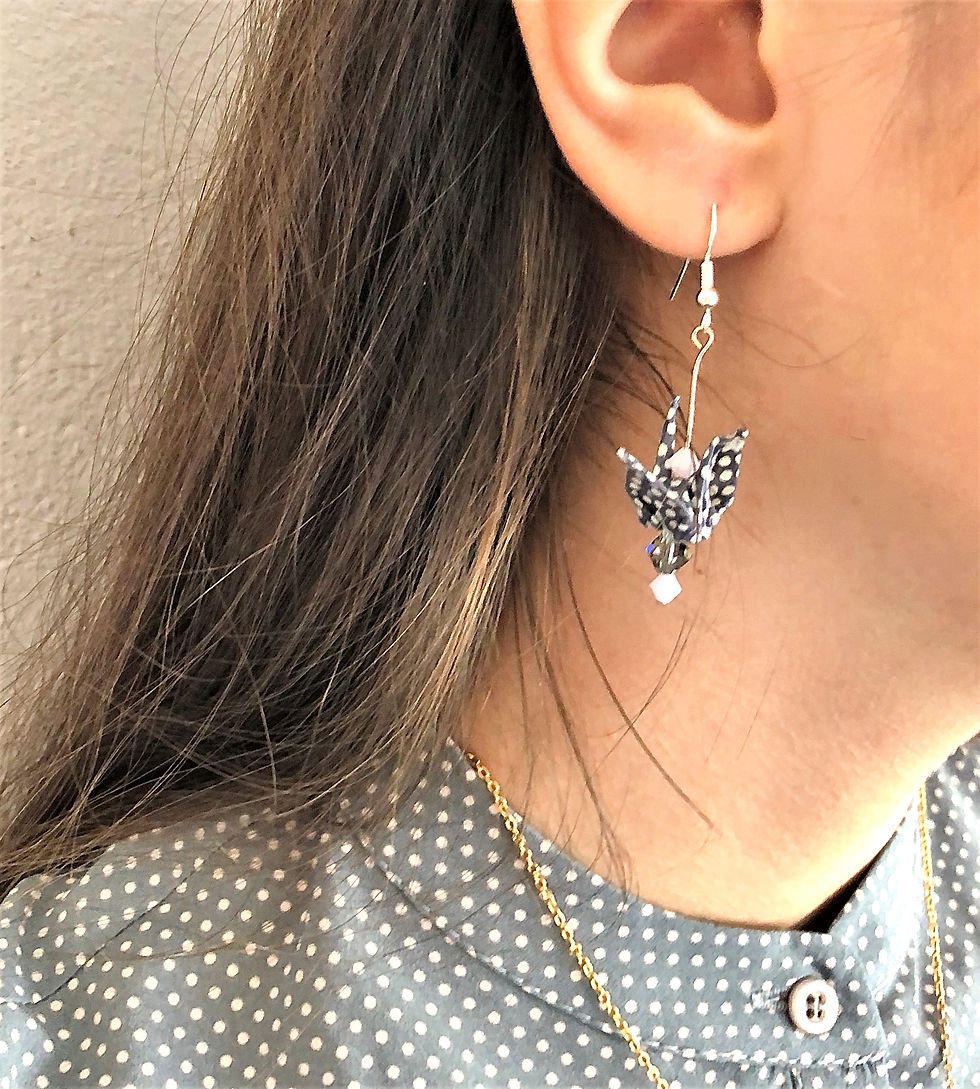 Thumbnail: Origami Ohrringe Geometorisch Samehada mit Swarovski Perlen