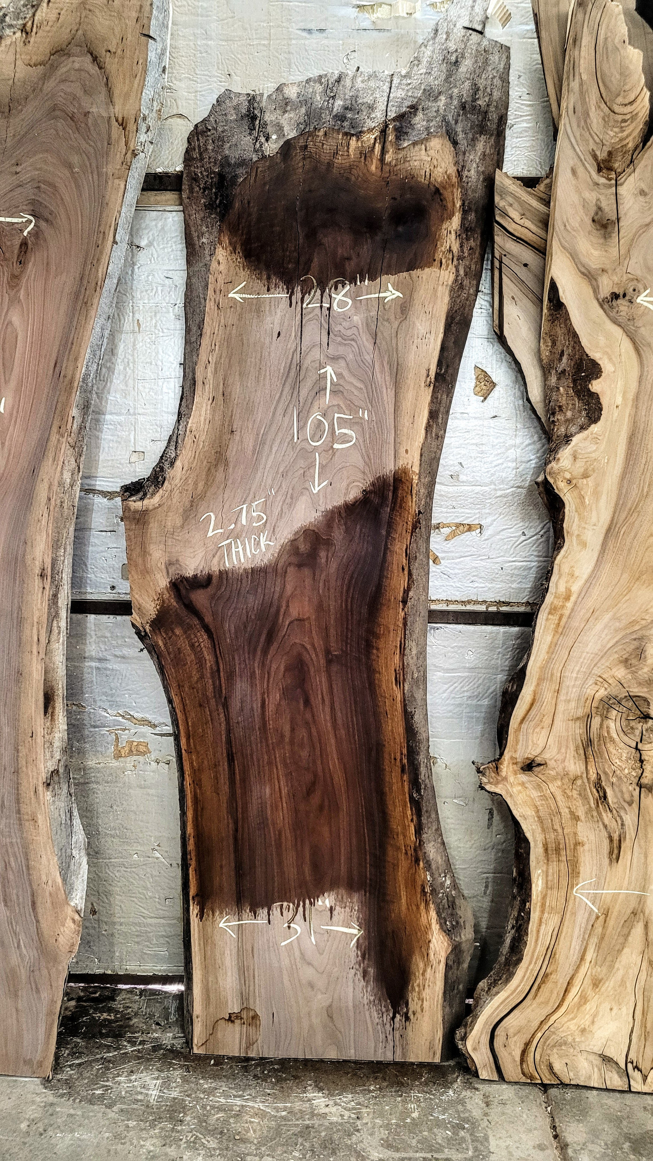 black walnut live edge slab 31x105x2.75"