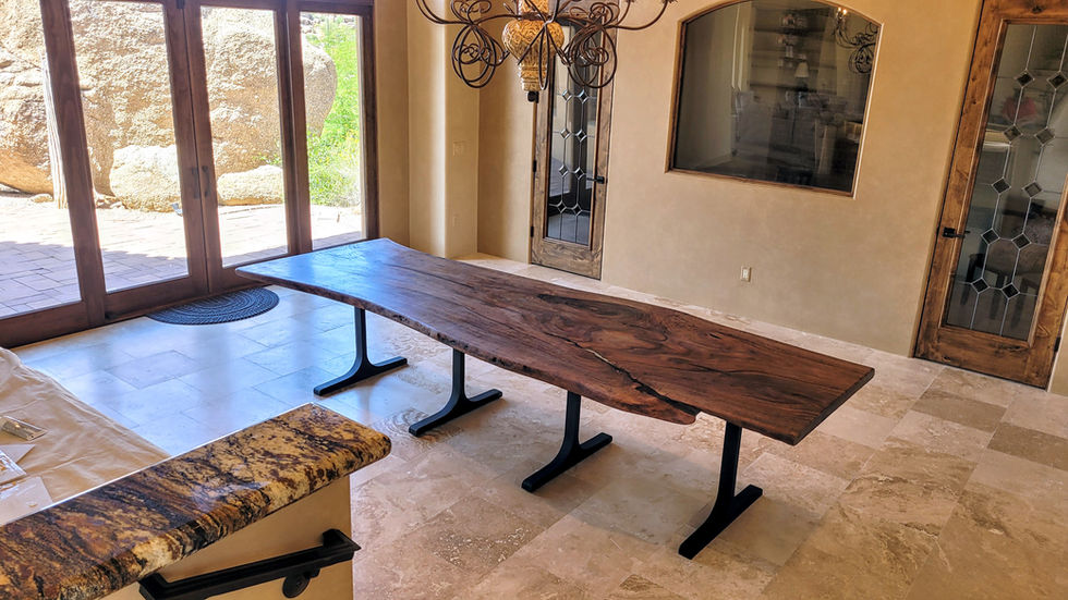 walnut live edge dining table at desert mountain