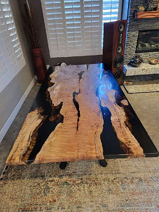 quilted maple black resin river dining table