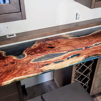 carob wood slab resin cast wine bar countertop