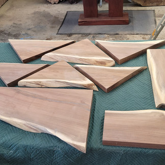 rough cut acacia slab into shelves