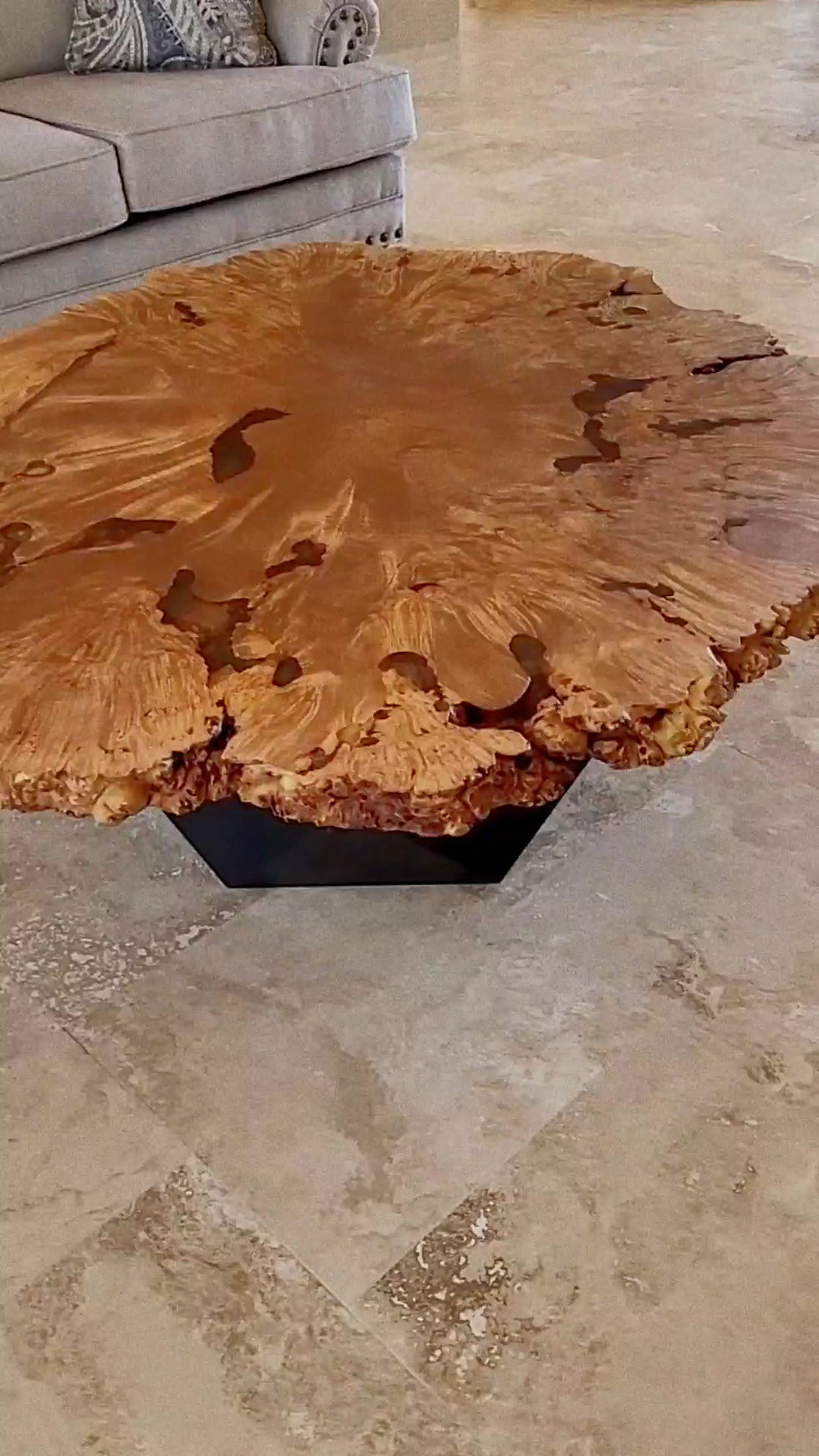 Thumbnail: round live edge coffee table blonde maple burlwood