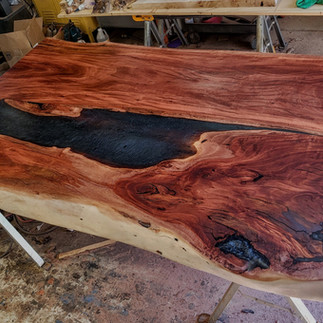 resin fill in voids of underside of wood slabs