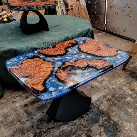 Oceanic Epoxy Kitchen Table, Arizona Walnut Burl Live Edge