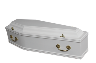 White coffin with brass handles