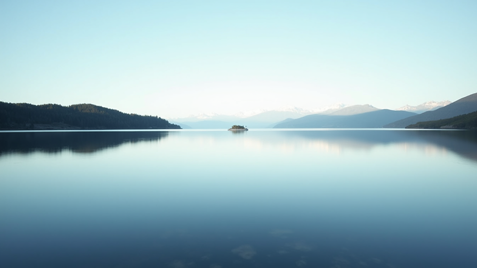 Eye-level view of a calm lake reflecting a clear sky