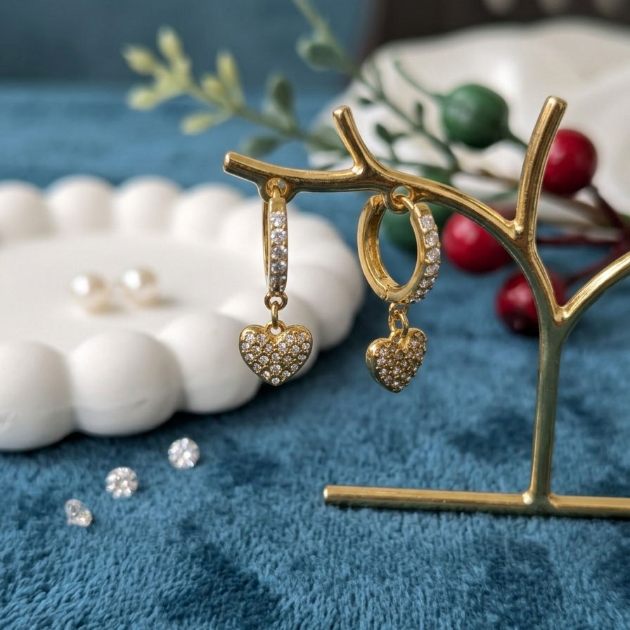Anti tarnish Heart Dangling Earrings