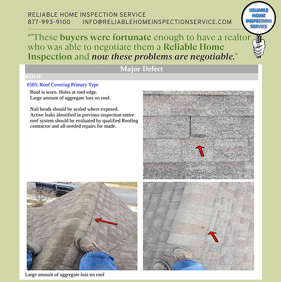 Major Defect of a roof showing damage