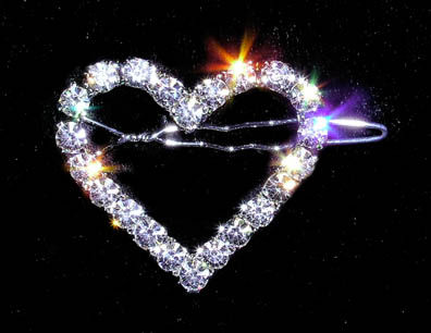 Rhinestone Heart hair slide silver plated