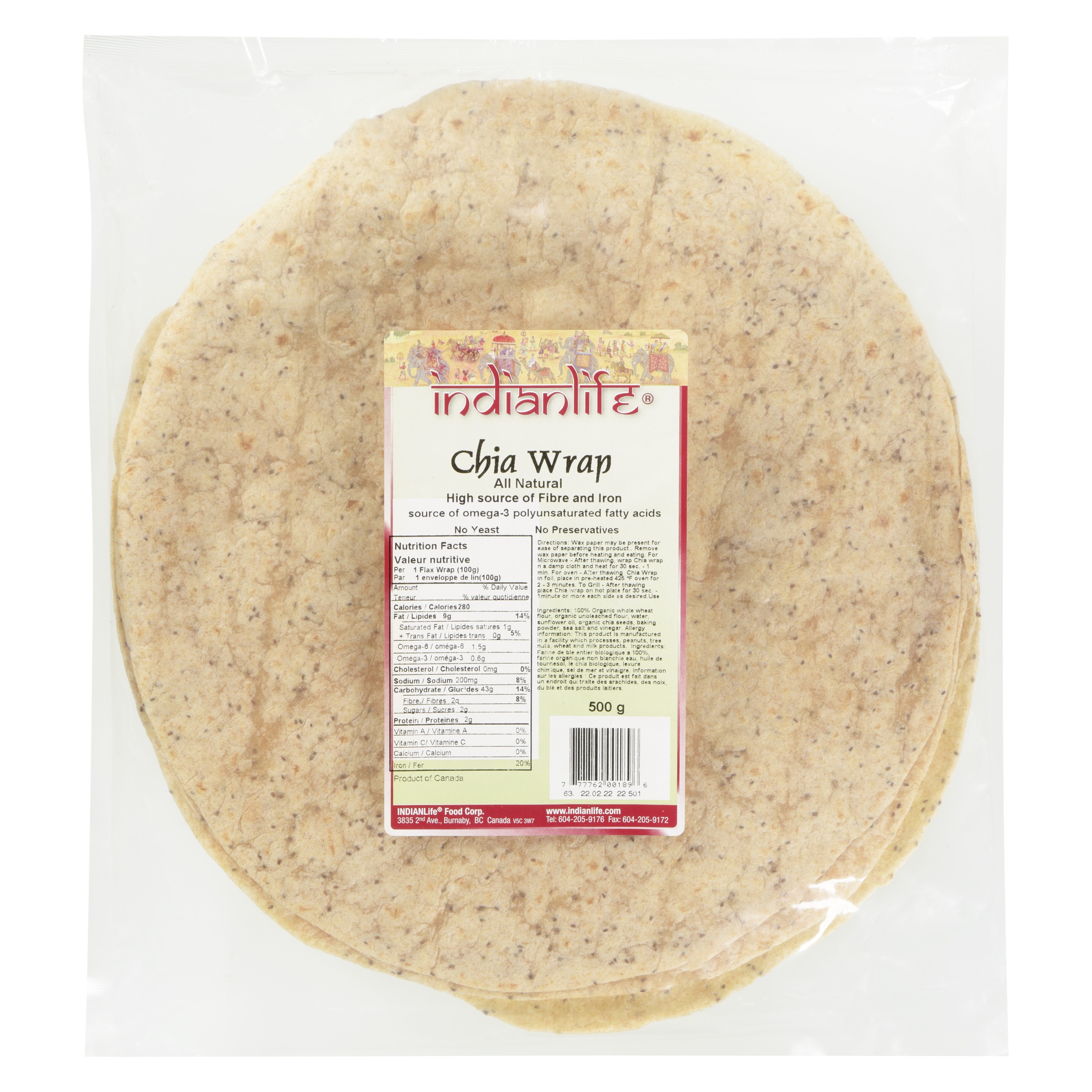 Indianlife Indianlife All-Organic Oversized Chia Tortilla — product image