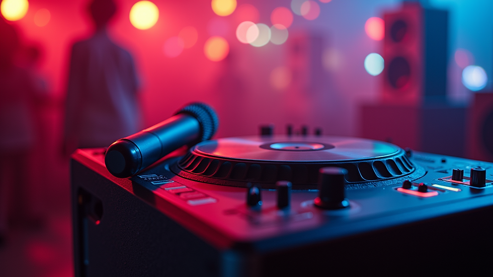 Eye-level view of a karaoke machine with colorful lights