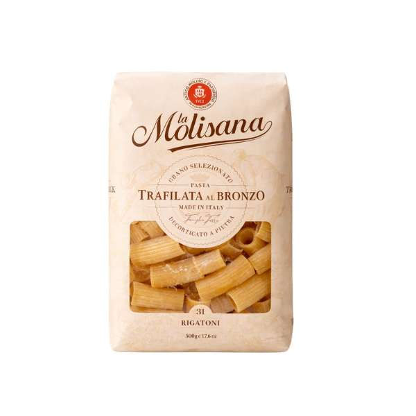 Rigatoni N31 La Molisana italienische Röhrennudeln aus Hartweizengrieß mit gerillter Oberfläche für Saucen.