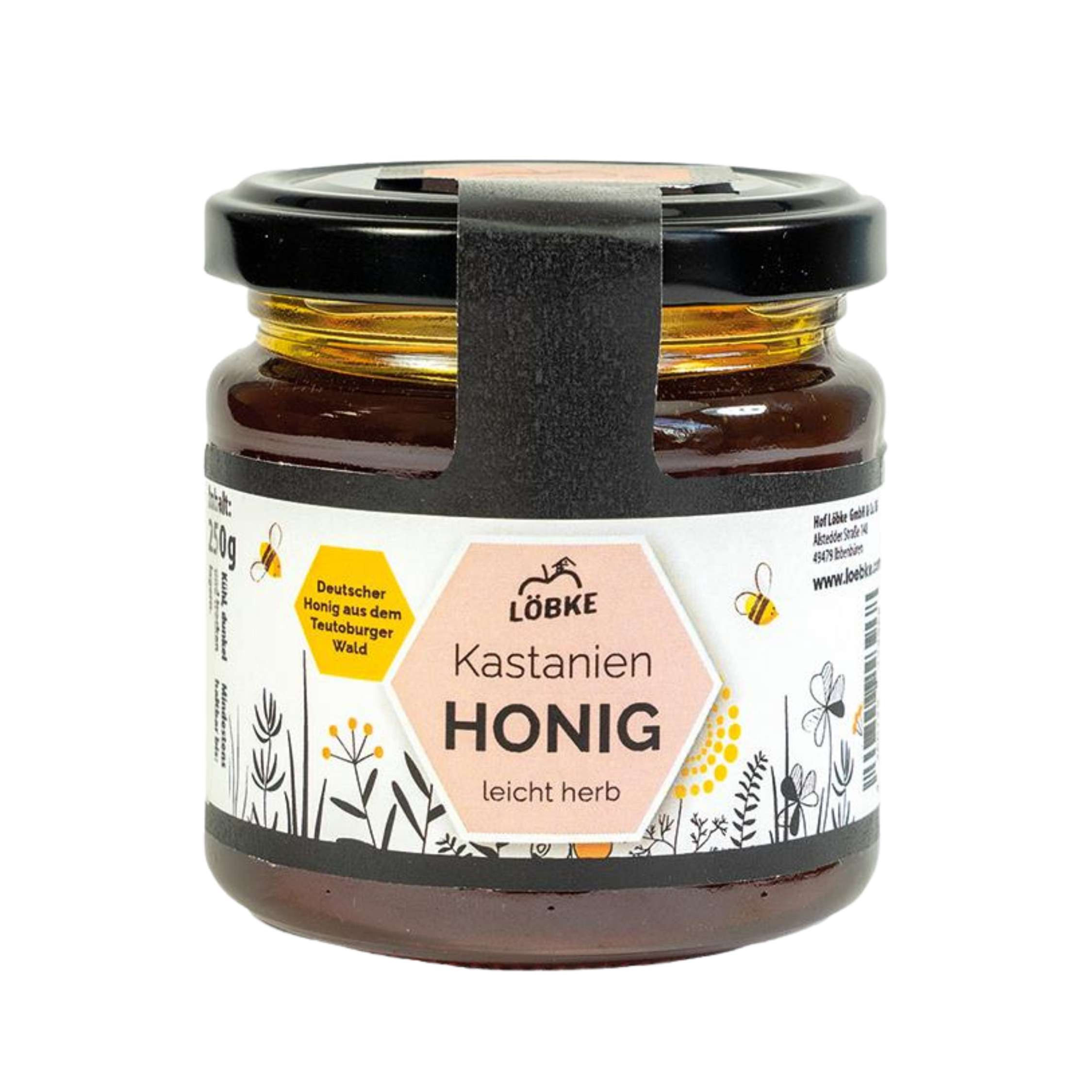 Kastanienhonig mit kräftigem, würzigem Aroma und dunkler Farbe, ideal als Brotaufstrich oder zu Käse und herzhaften Gerichten