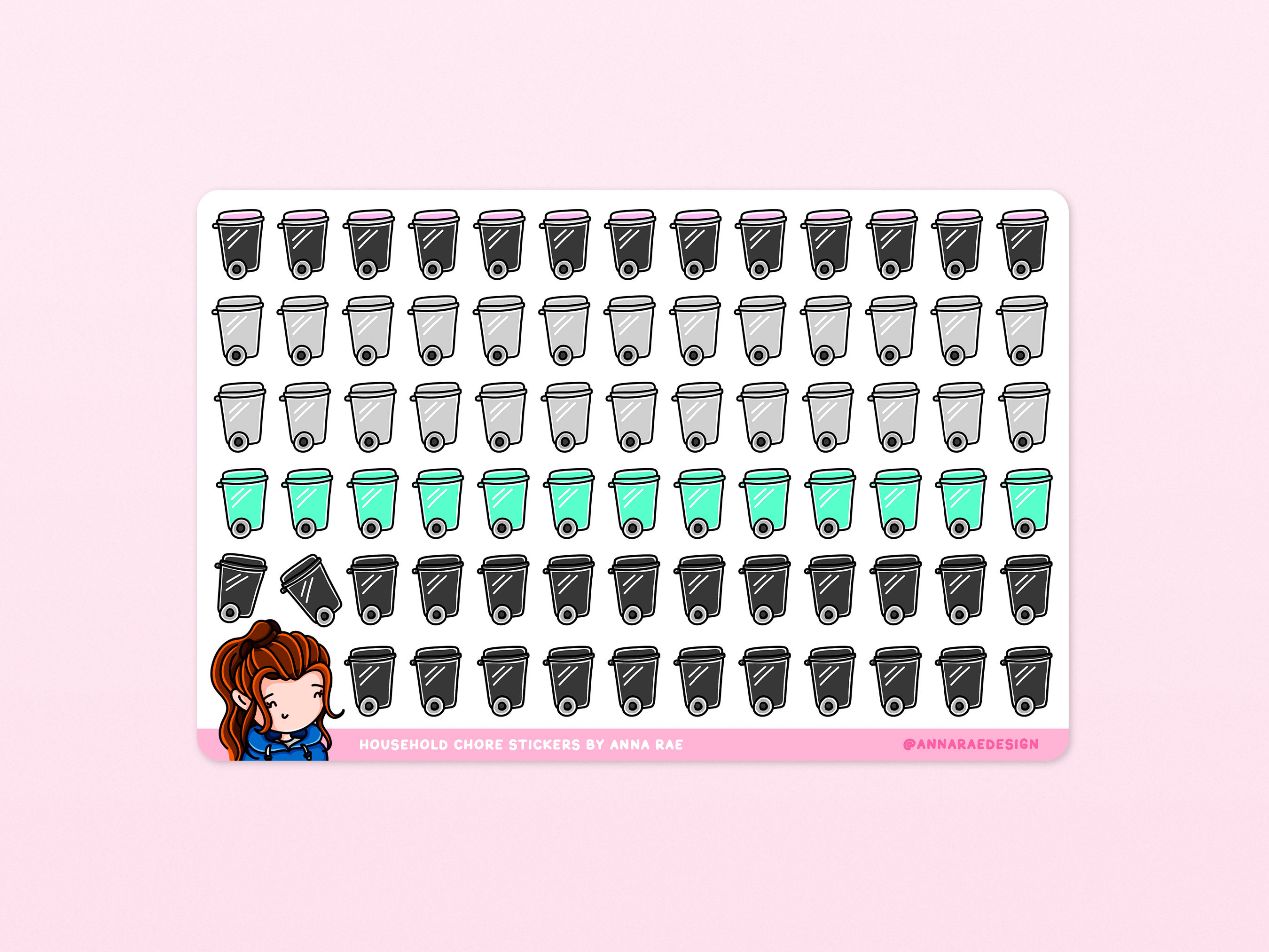 Pastel Wheelie Bin Planner Stickers