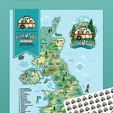Mockup image of a caravan and camping adventure map with stickers