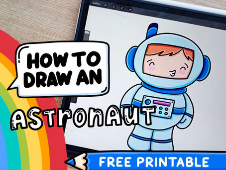 How to draw an Astronaut | Easy Step-by-Step Beginner Drawing Tutorial (Free Printable)