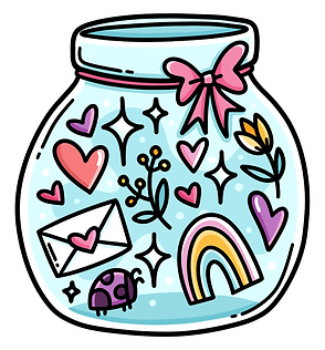 Hand-drawn doodle of a jar filled with magical items