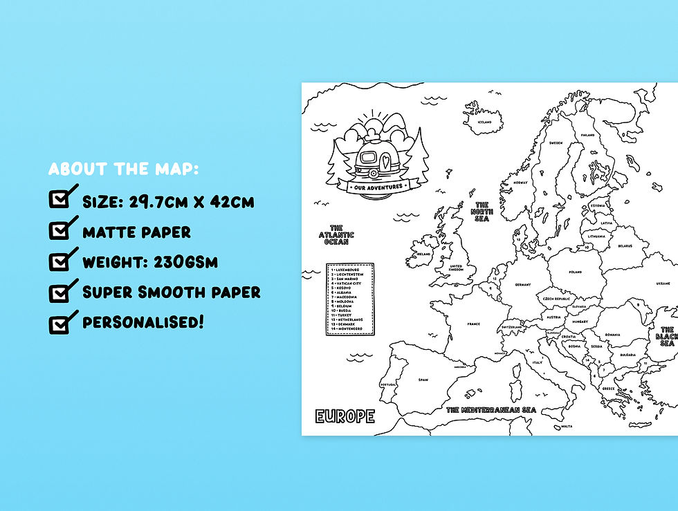 Thumbnail: Personalised Europe Caravan and Camping Colouring Adventure Map