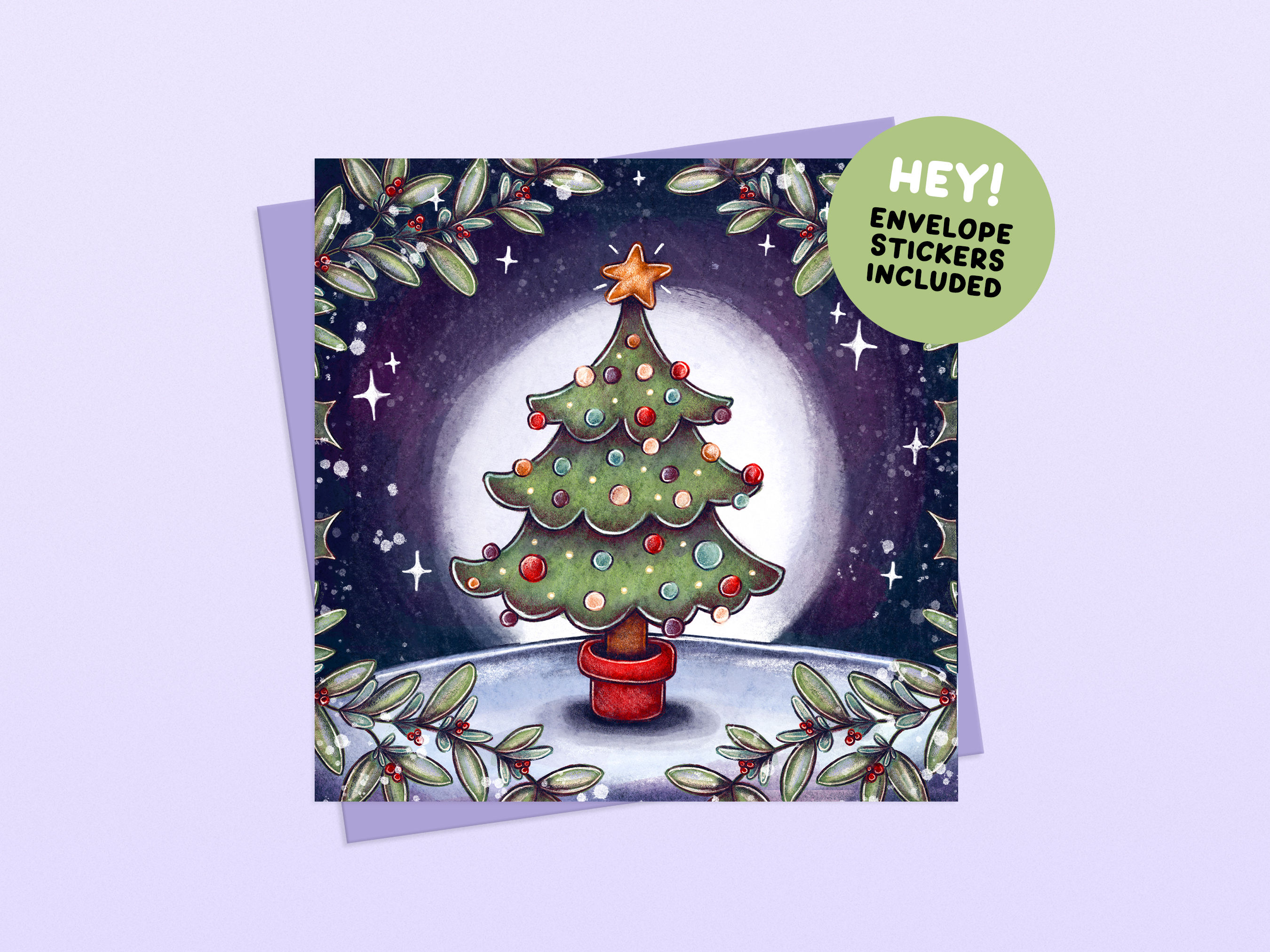 Twilight Twinkle Tree Christmas Greetings Card (Stickers & Envelope Included)