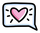 hand-drawn doodle of a speech bubble with a heart in it