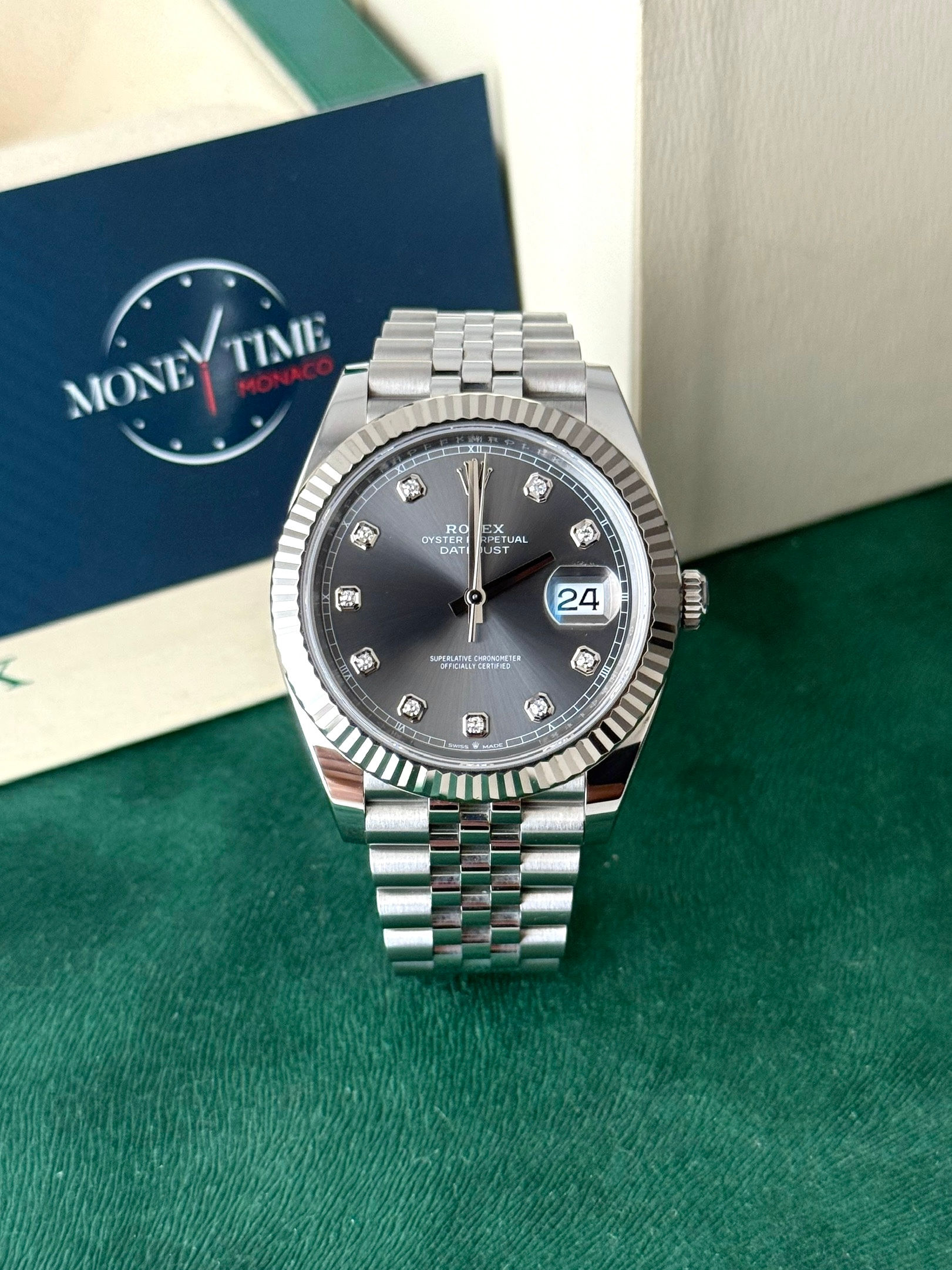 ROLEX DATEJUST 41 RHODIUM DIAMANTS (126334) - 2023 LIKE NEW FULL SET