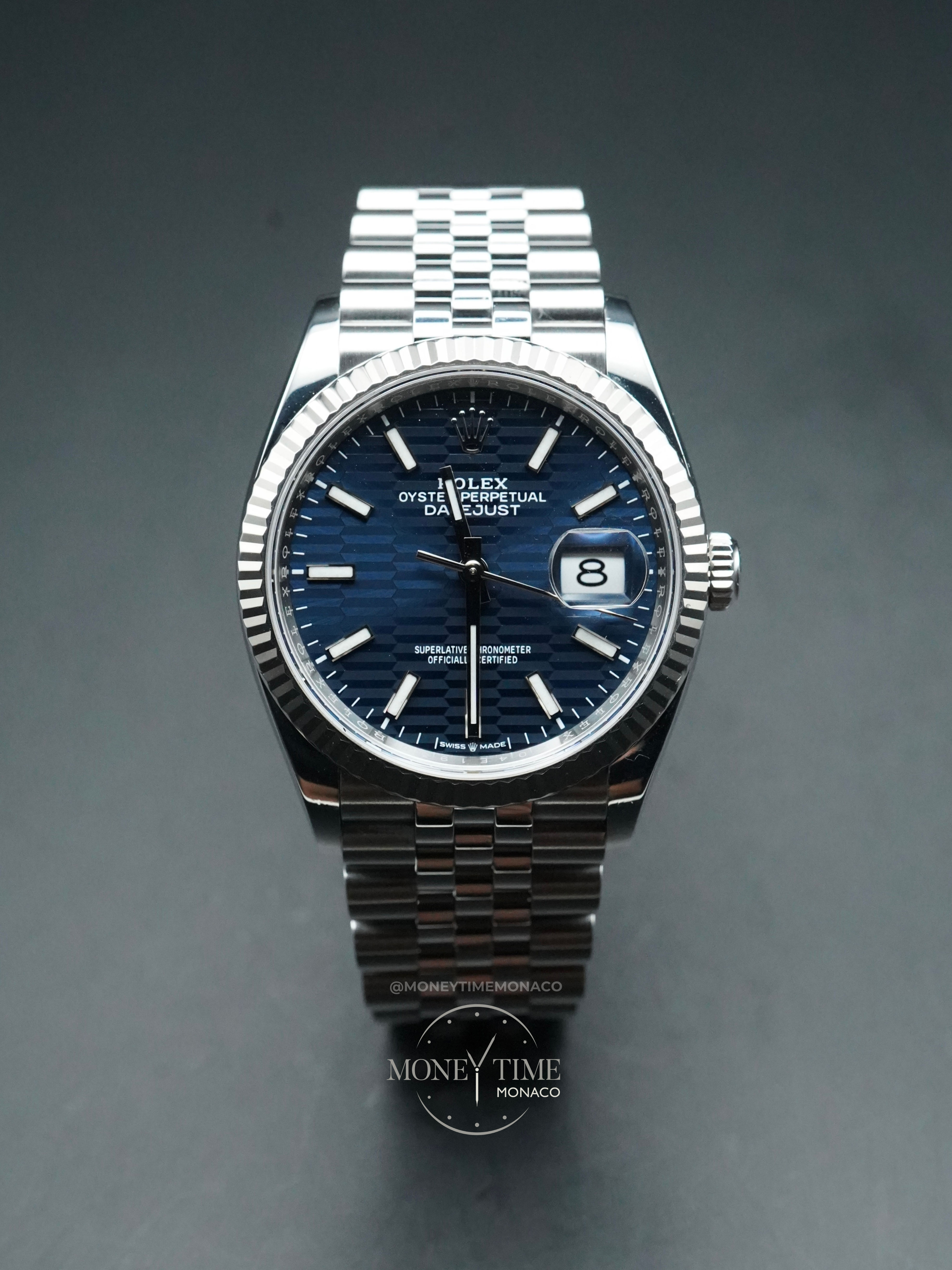 ROLEX DATEJUST 36 BLEU MOTIF (126234) - 2022 LIKE NEW FULL SET