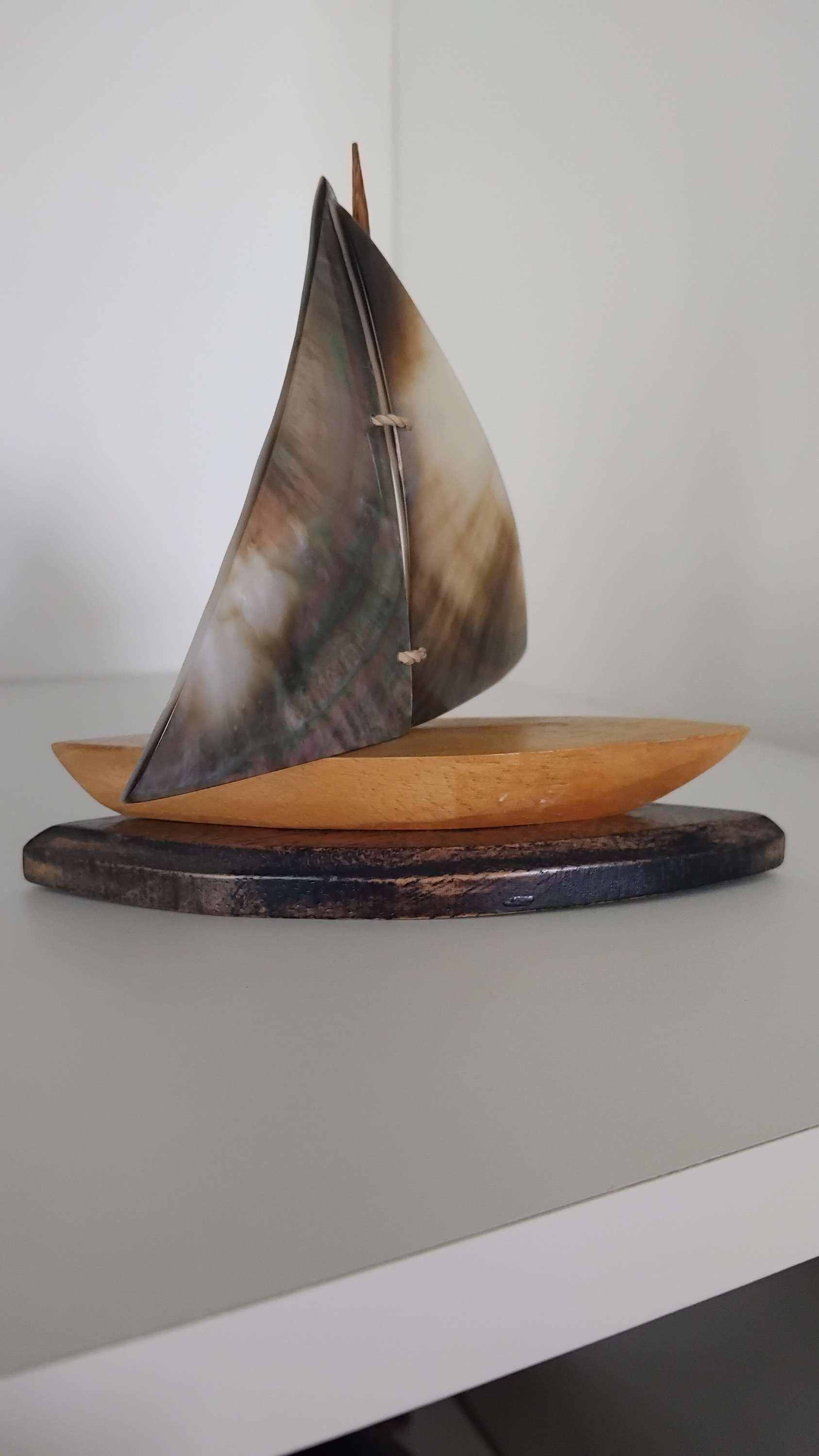 Wood and shell sail boat