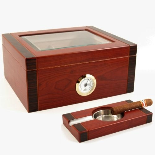 Thumbnail: Sovereign 2-Tone Cherry & Rosewood Humidor Set w/ Ashtray - 50 ct.