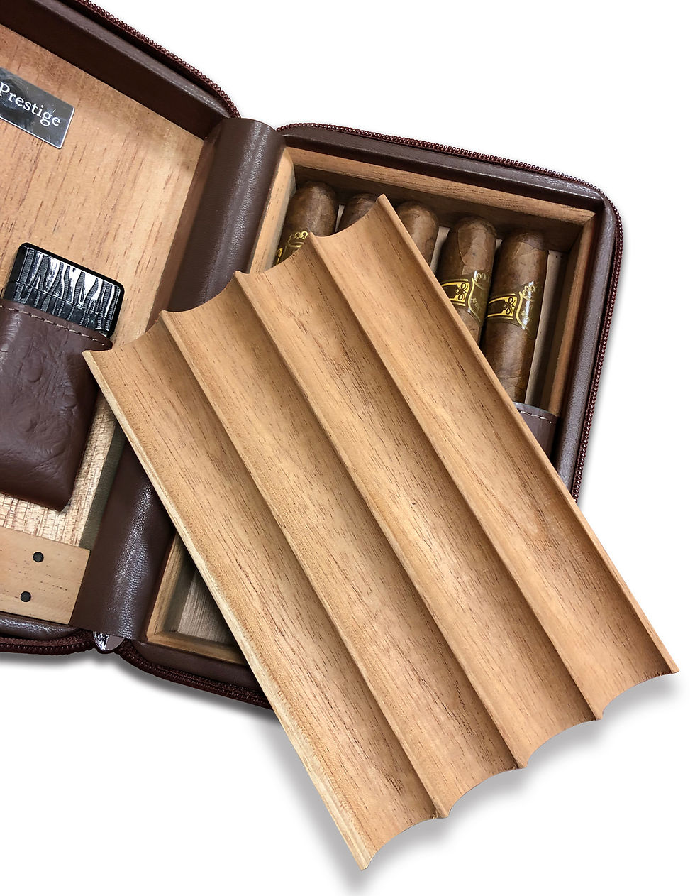 Thumbnail: Manhattan Travel Cigar (Brown) Humidor w/ Humidifier, Cutter, Lighter -