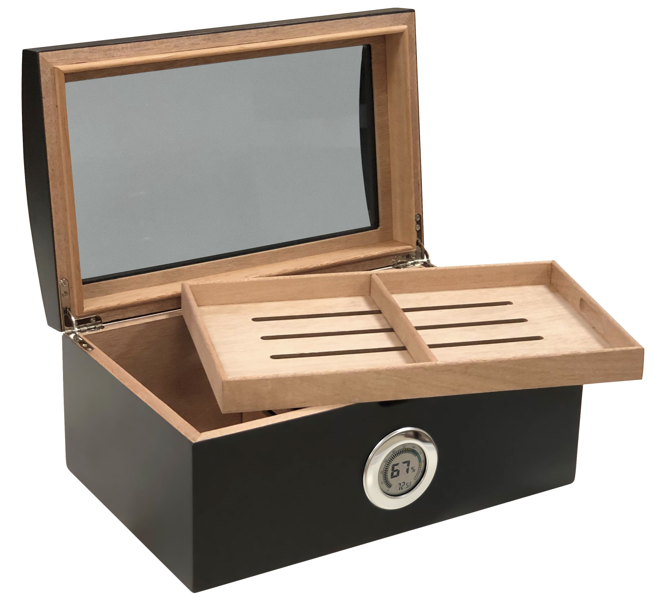 Portofino Tinted Glass Humidor w/ External Digital Silver Bezel Hygro - 120 ct.