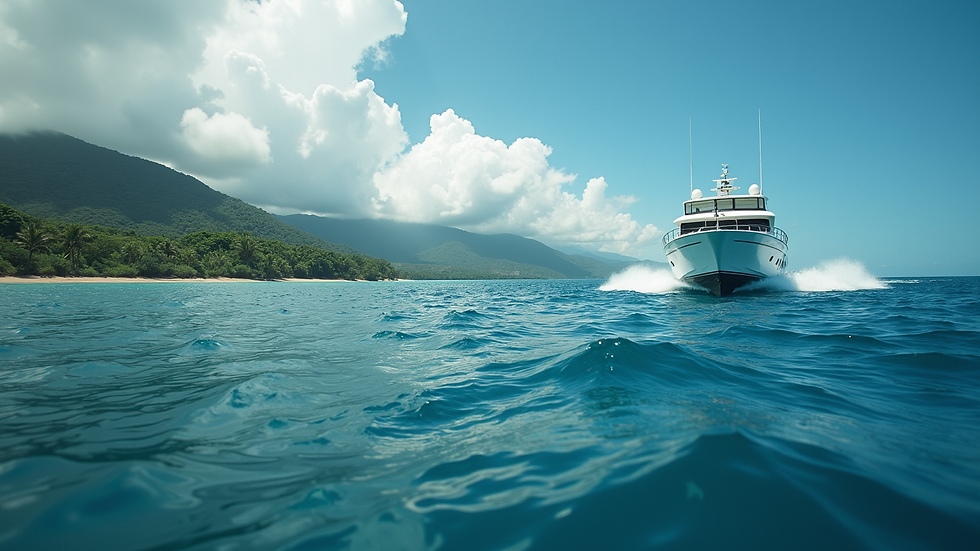 Eye-level view of a boat cruising on the Pacific Ocean near Costa Rica’s coast