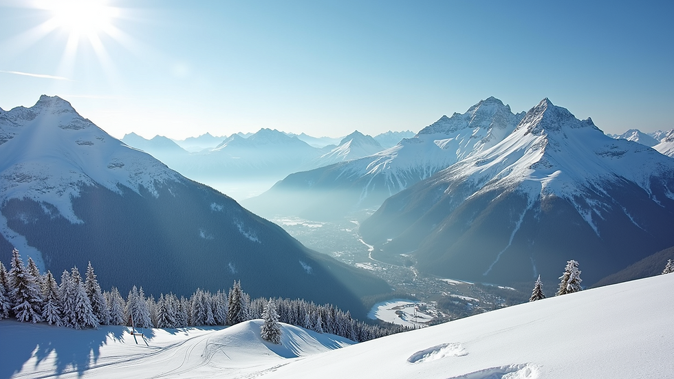 Scenic view of ski slopes and mountain range