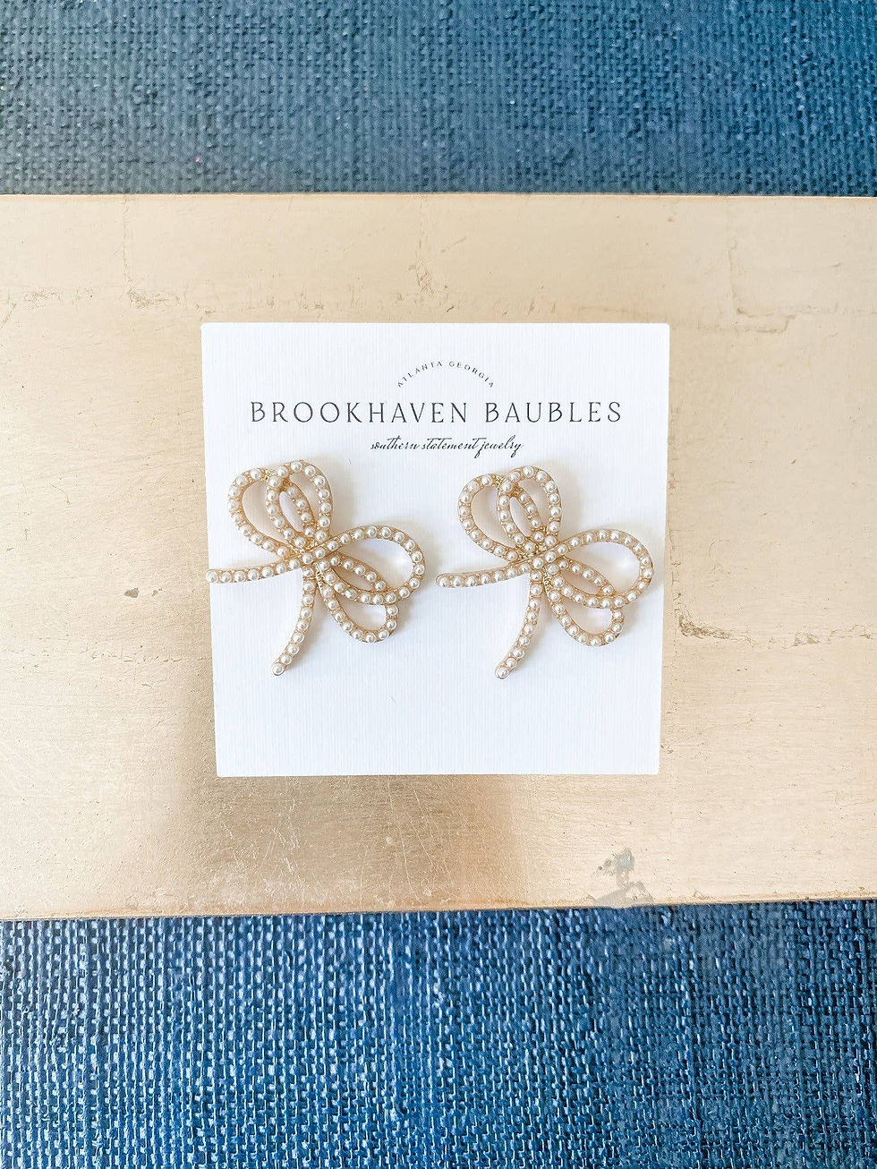 Thumbnail: Dainty Pearl Bow Earrings - Southern Statement Jewelry