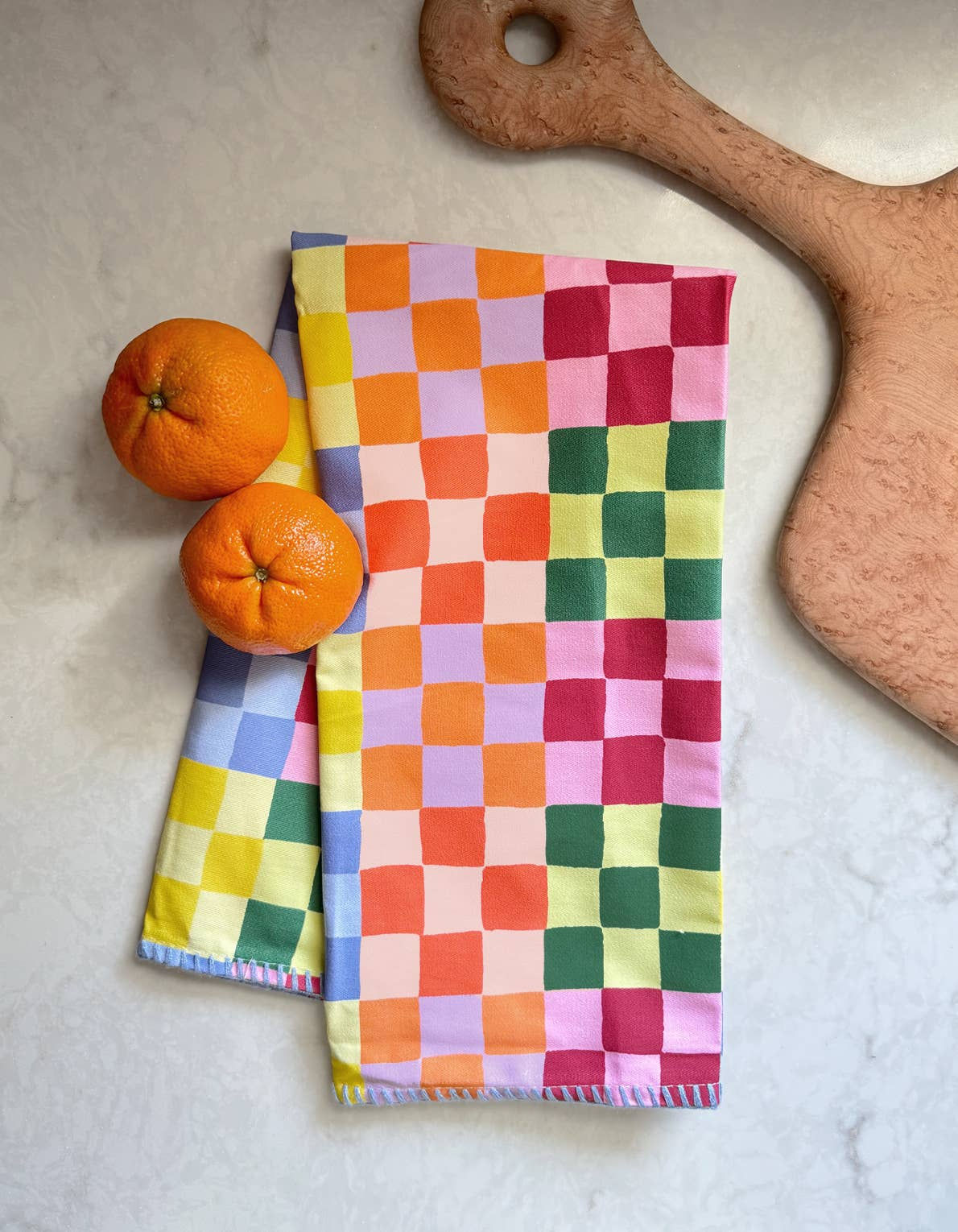 Rainbow Checks Cotton Tea Towel with Embroidered Detail