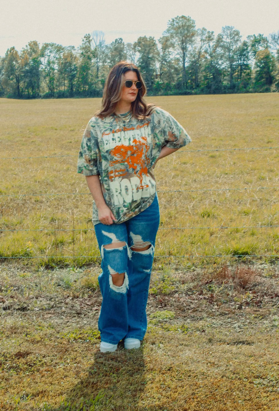 Thumbnail: Camo Electric Rodeo, Country Western Boxy Cotton T-shirt 