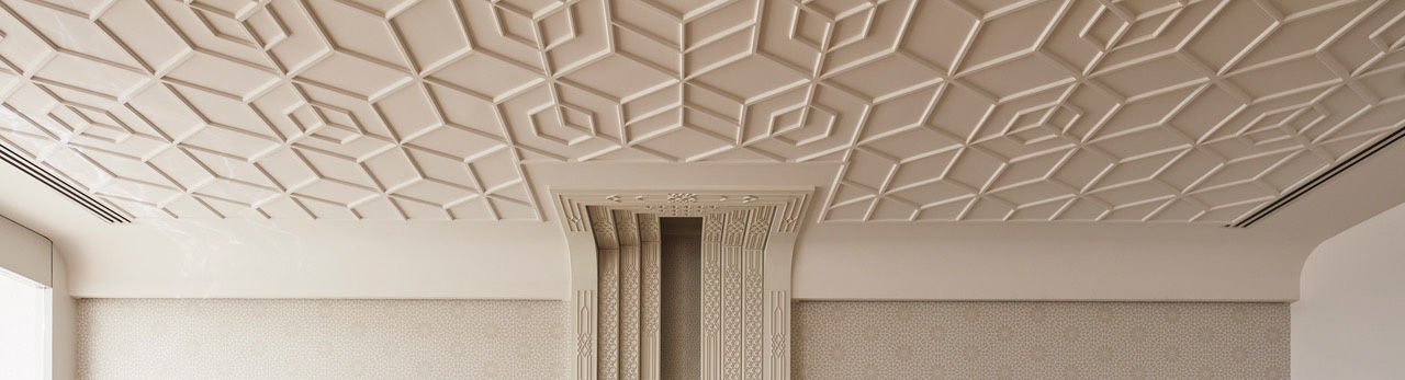 geometric patterns used to create textured ceiling and wallpaper.