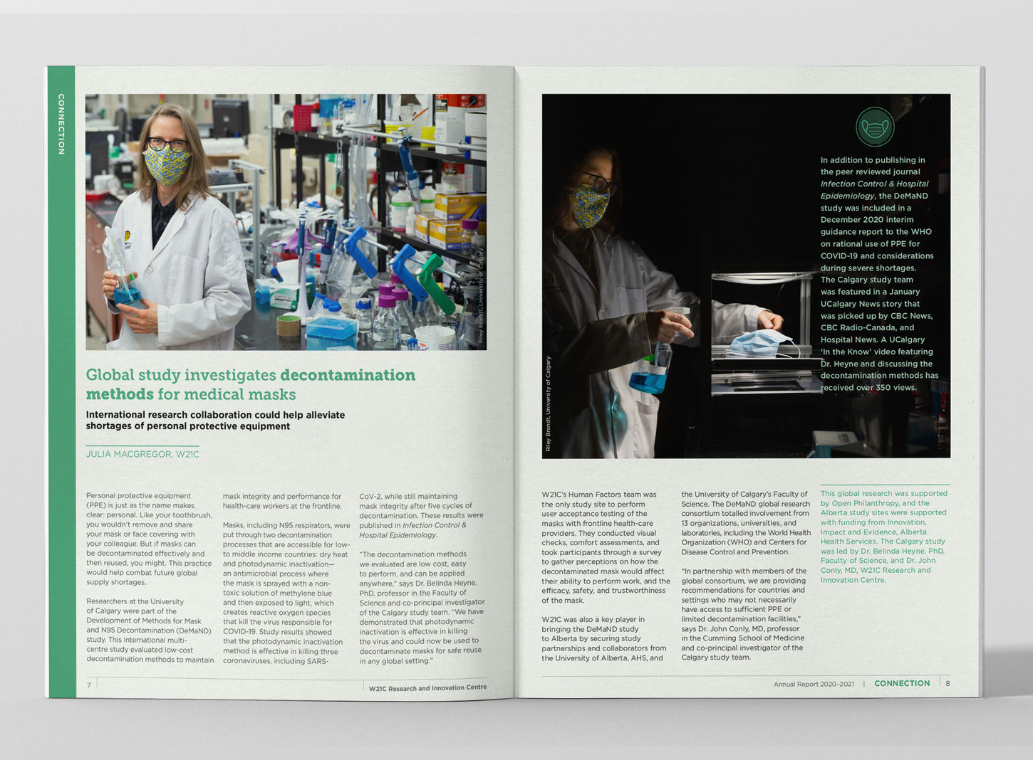 W21C Annual Report 2021, Decontamination methods for Medical Masks, graphic design, University of Calgary