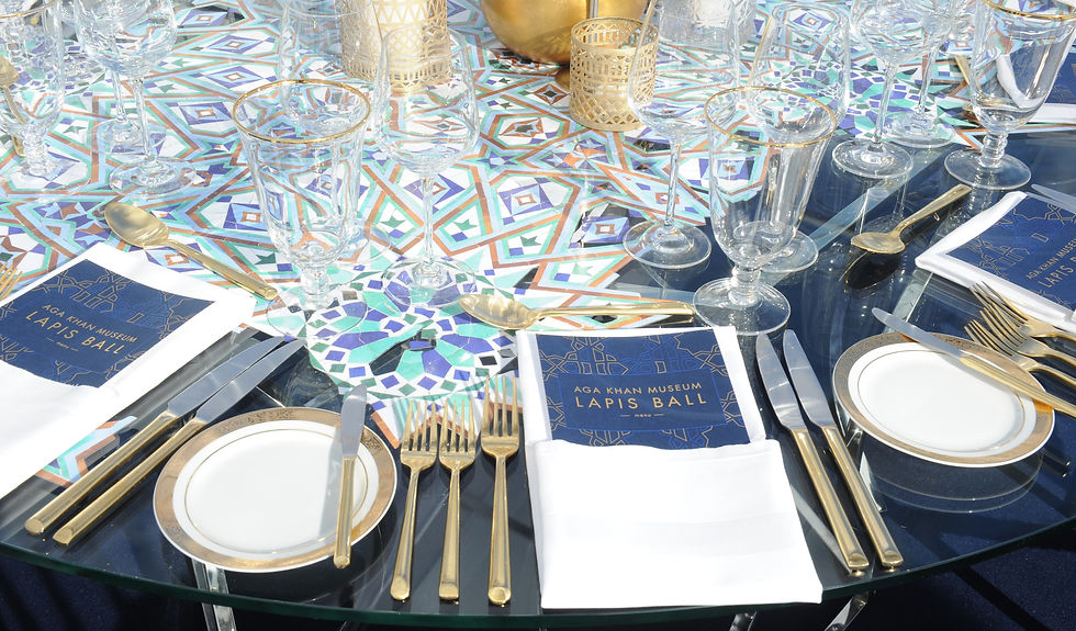 Table setting with menu designed for the Aga Khan Museum's Lapis Ball.