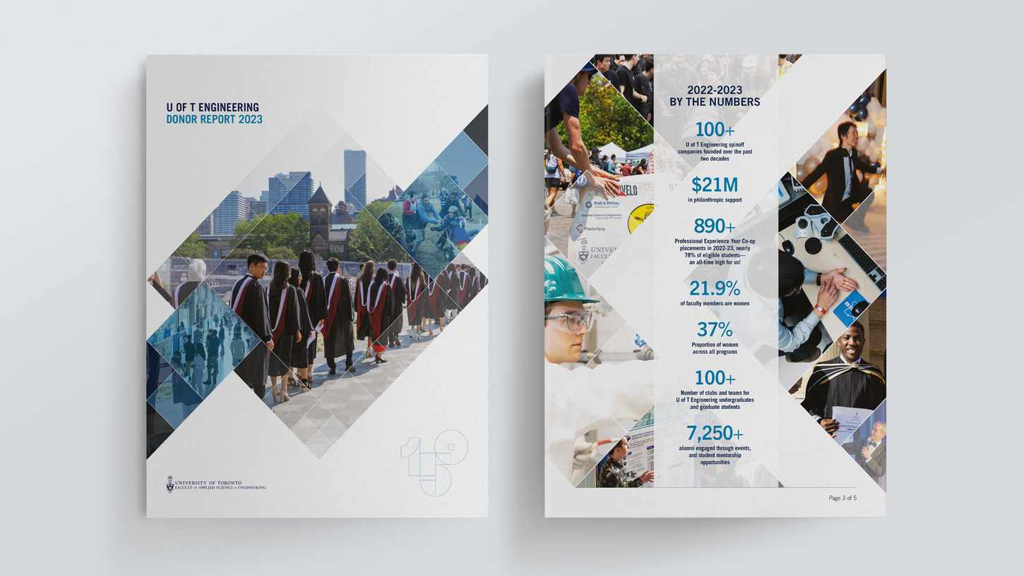 two page layout for the University of Toronto Department of Engineering