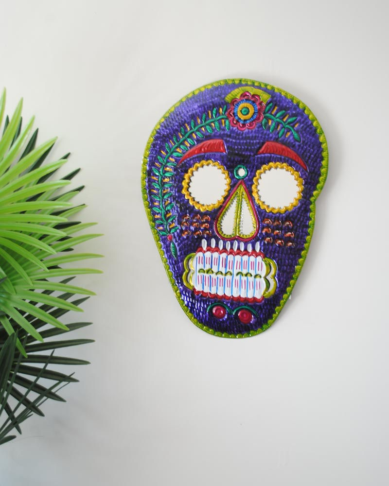 Thumbnail: Mexican Skull Tin Mirror - Purple