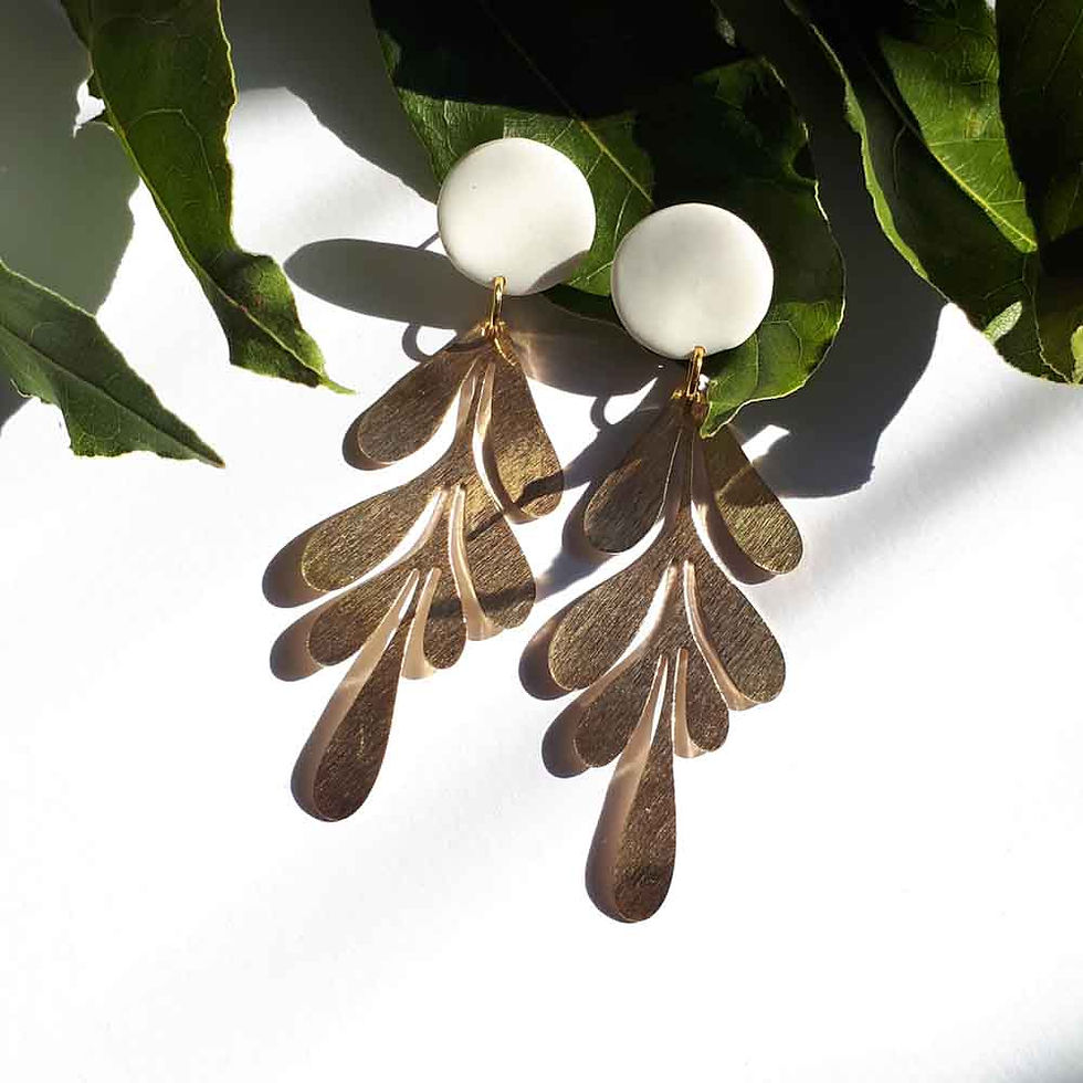Jungle Leaf Statement Earrings - White