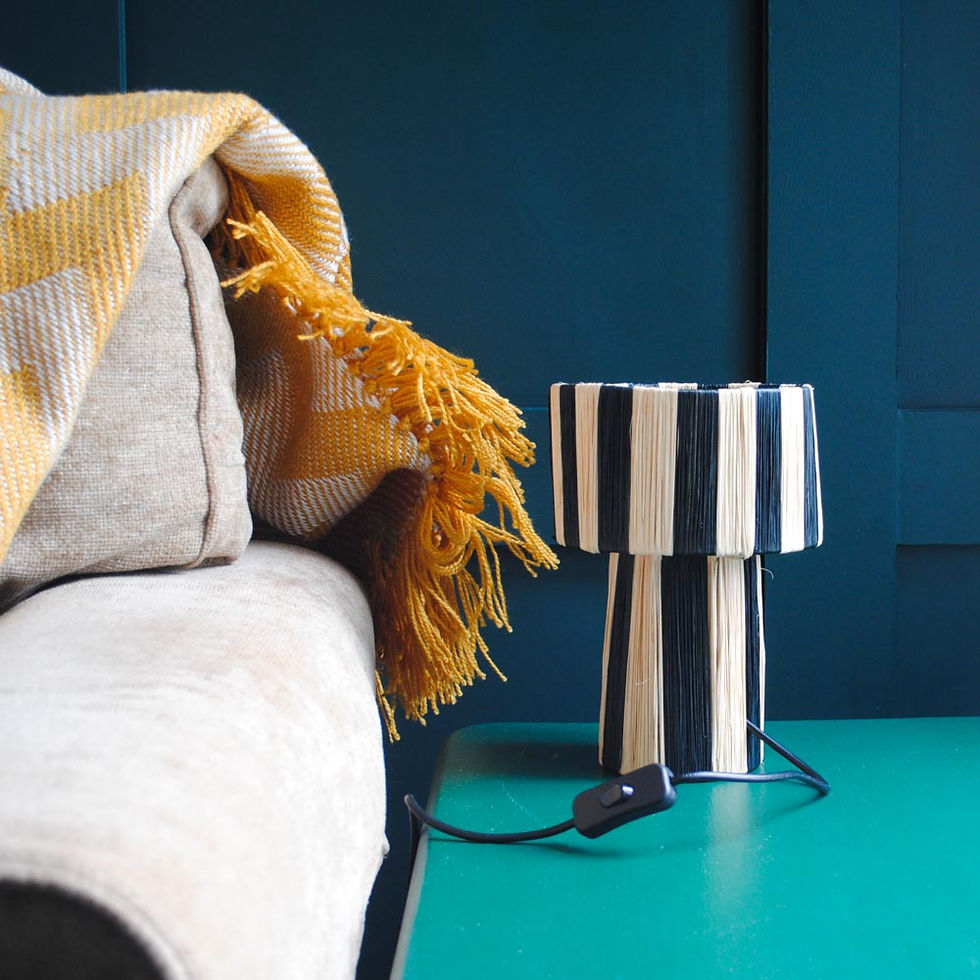 Thumbnail: Morrocan Raffia Striped Lamp - Black