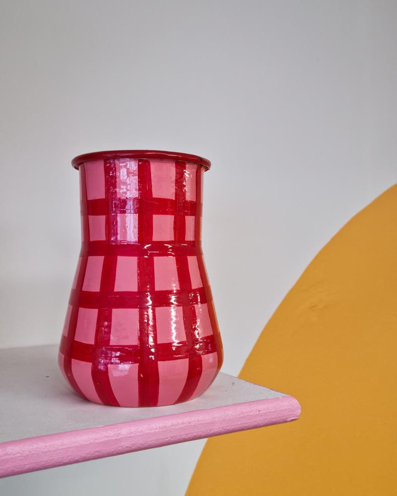 Thumbnail: Enamel Gingham Vase - Red + Pink