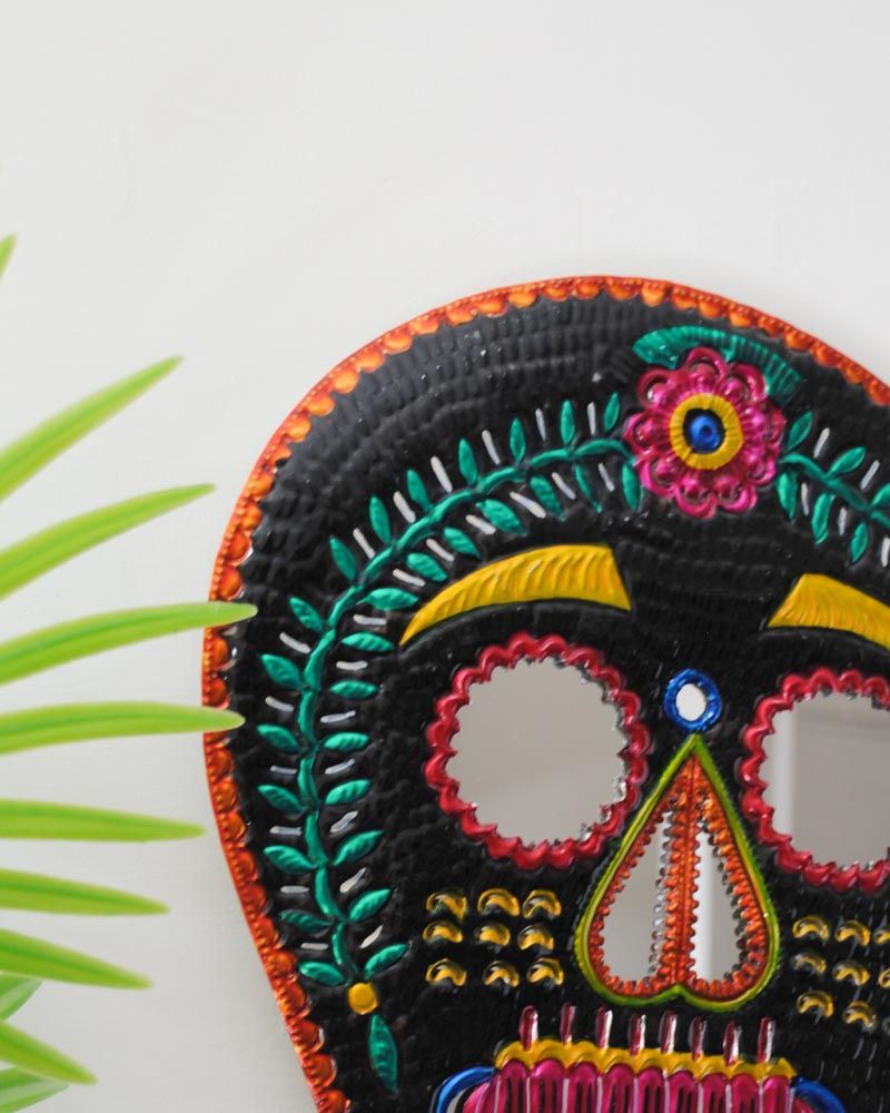 Thumbnail: Mexican Skull Tin Mirror - Black