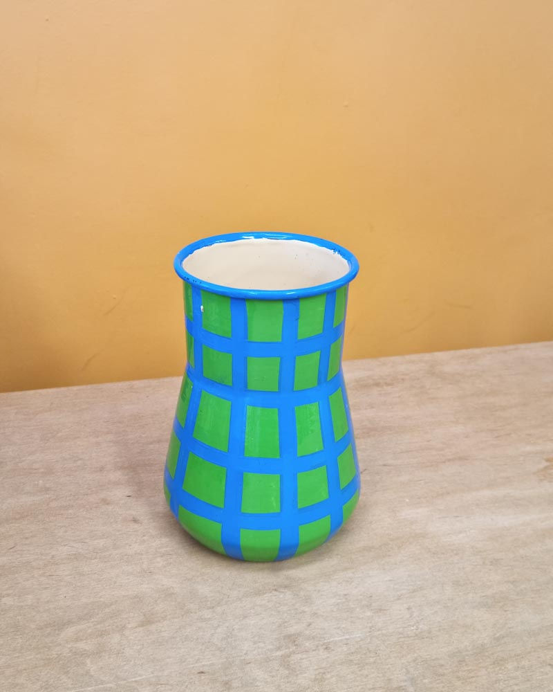 Thumbnail: Enamel Gingham Vase - Green + Blue